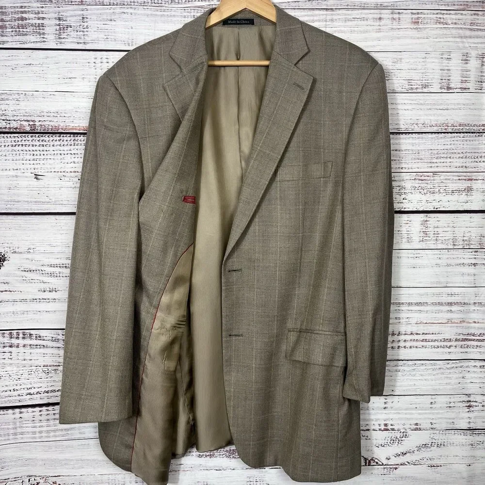 Pendleton Blazer Jacket Mens 46R Brown Glen Plaid Wool 2 Button Lined Suit Coat
